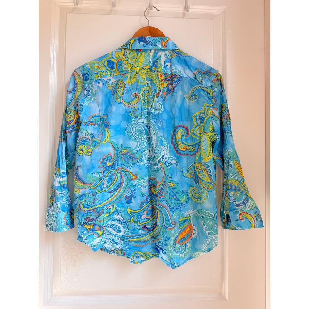 Ralph Lauren‎ Blue Green Paisley Super Lightweight Cotton Blouse Shirt Top - Picture 2 of 6